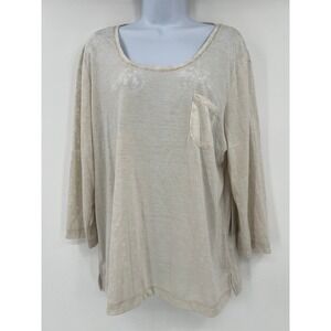 Zenergy by Chicos Oatmeal Slub Burnout Knit Pocket Top Size 3 XL Beige NEW